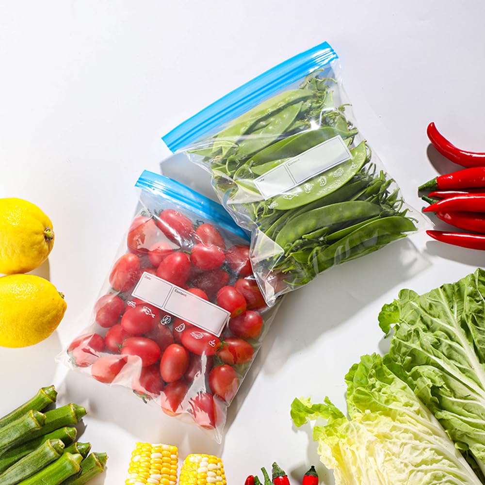 70 Pack Gefrierbeutel zur Aufbewahrung von Lebensmitteln,Wiederverwendbare doppelt versiegelte transparente Druckverschlussbeutel,BPA-freie Lebensmittel-und Sandwichbeutel -für Gemüse,Obst(3 Größen)