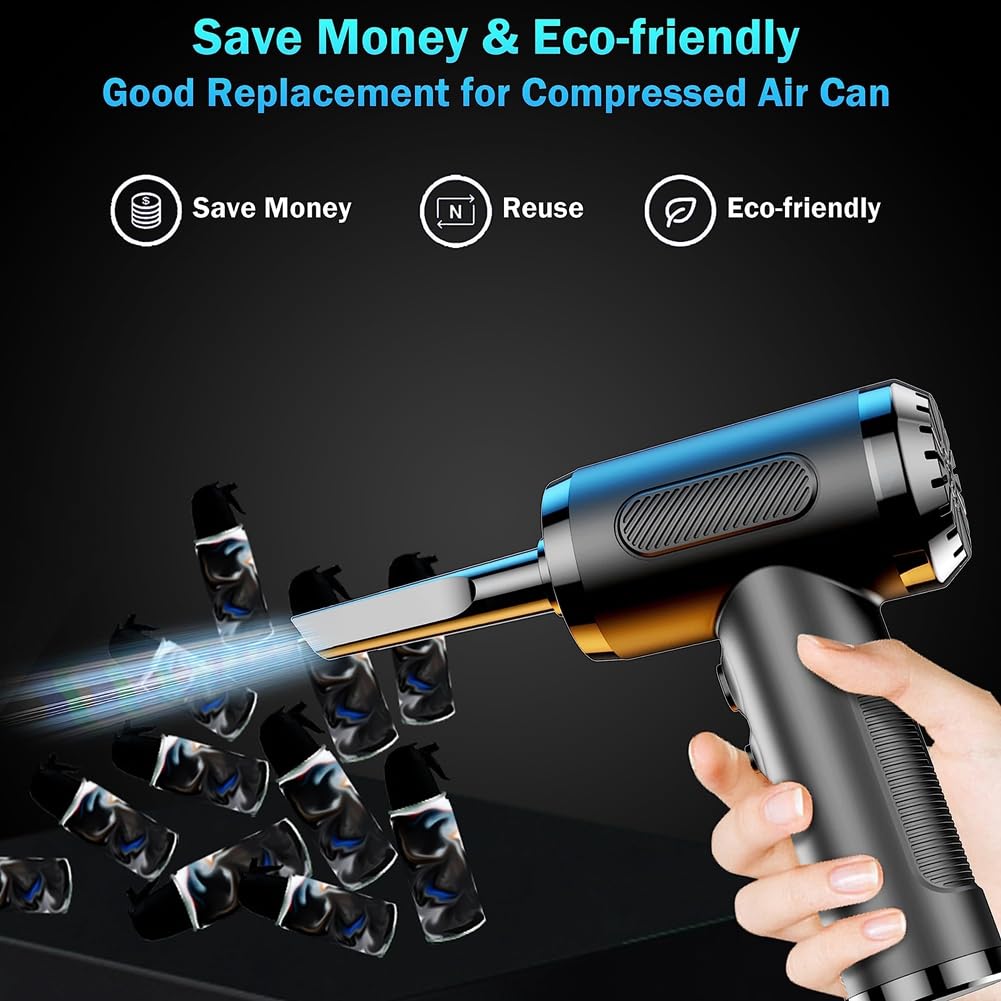 Spolverino Elettrico Ricaricabile Ad Aria Compressa | 120.000 RPM, 3 Velocità, 6 Ugelli | Per PC, Tastiere, Elettronica - Foto 10