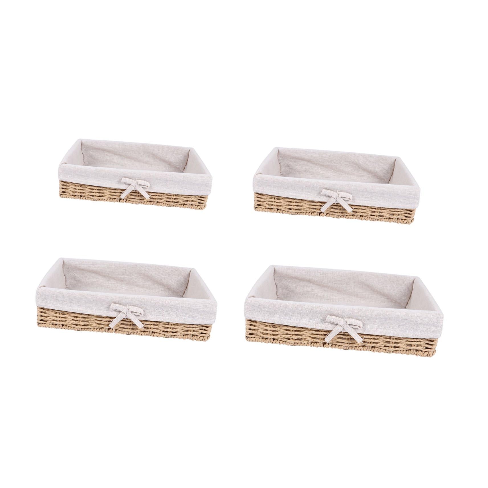 Simulated Rattan Desktop Storage Basket Set of 4, Rectangular Shape with Open Design for Snacks and Bread Organization