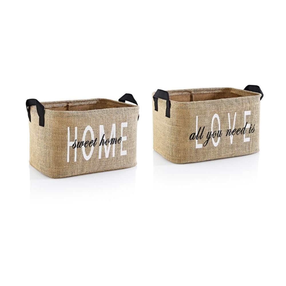 Prendi Home Lot de 2 paniers de rangement pliables en toile de jute avec poignées – Organisateur pour chambre d’enfant, linge, jouets et penderie – Éco-responsable et compact