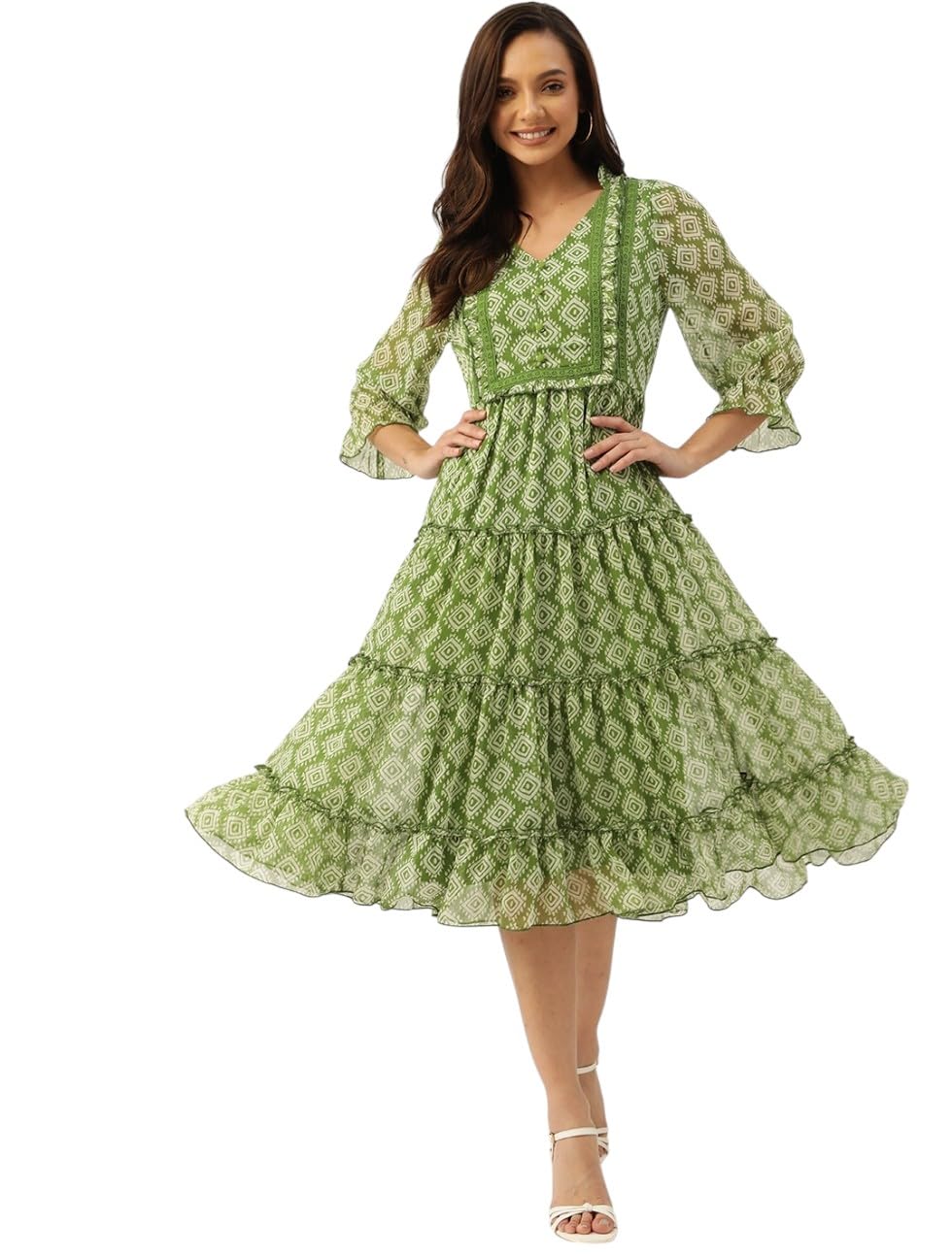 Litzo Women's Georgette A-Line Maxi Dress (L-67-Xxl_Green