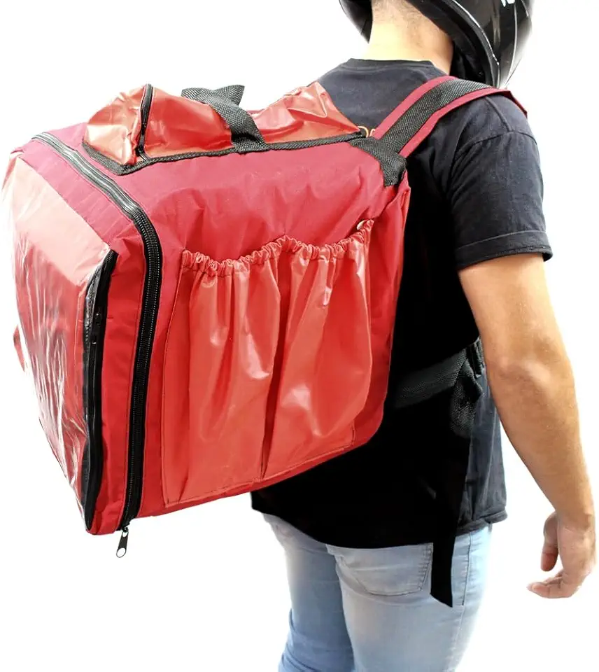 Capa Mochila Bag para Delivery e Entrega de Pizza Lanche Marmita sem Isopor 45 Litros para Motoboy Moto Aplicativo (Vermelho)