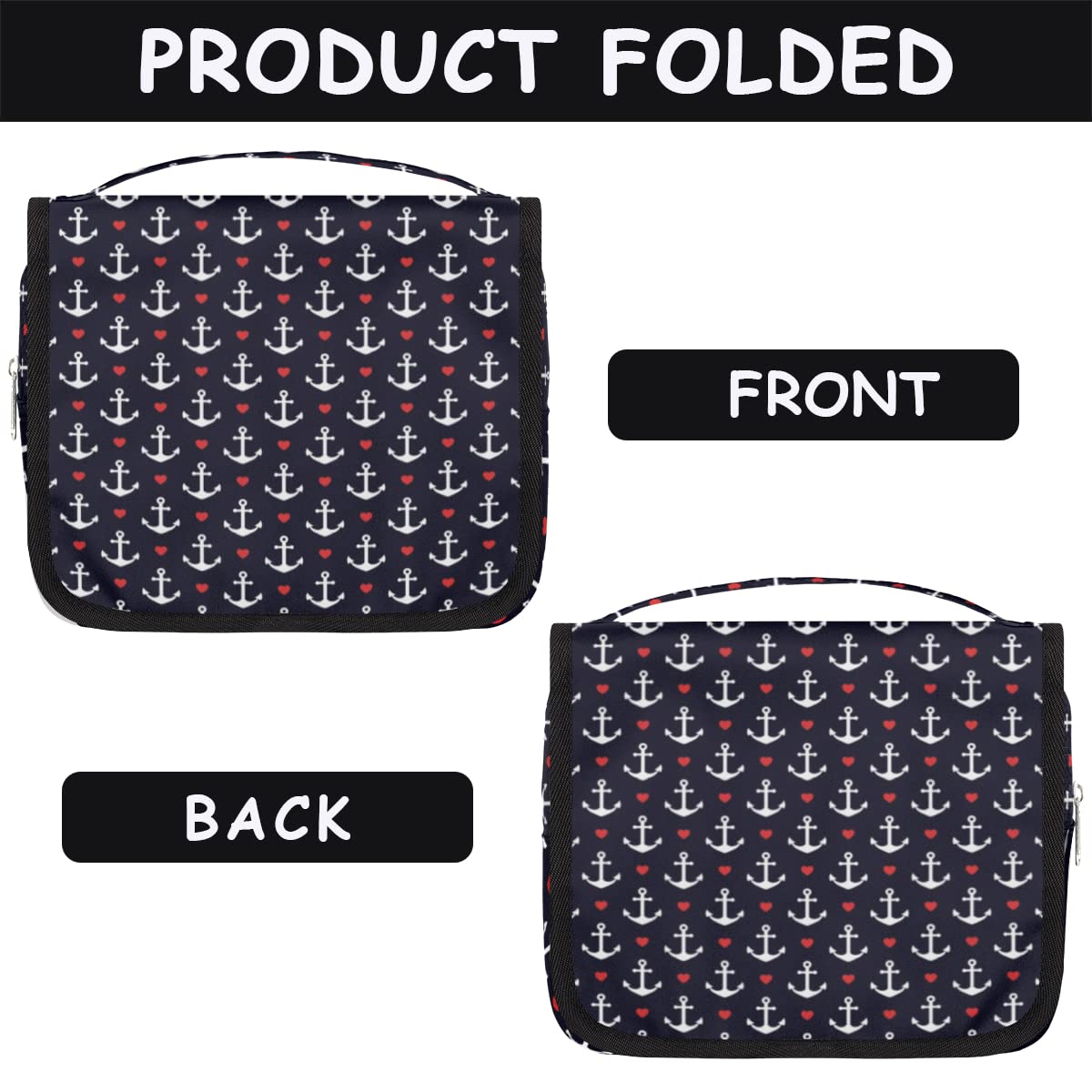 Kotwy Podróżna kosmetyczka Kotwy Serca Mycie Torba Unisex Wiszące przybory toaletowe Kosmetyczka Organizer do makijażu, wielobarwny, Jeden rozmiar