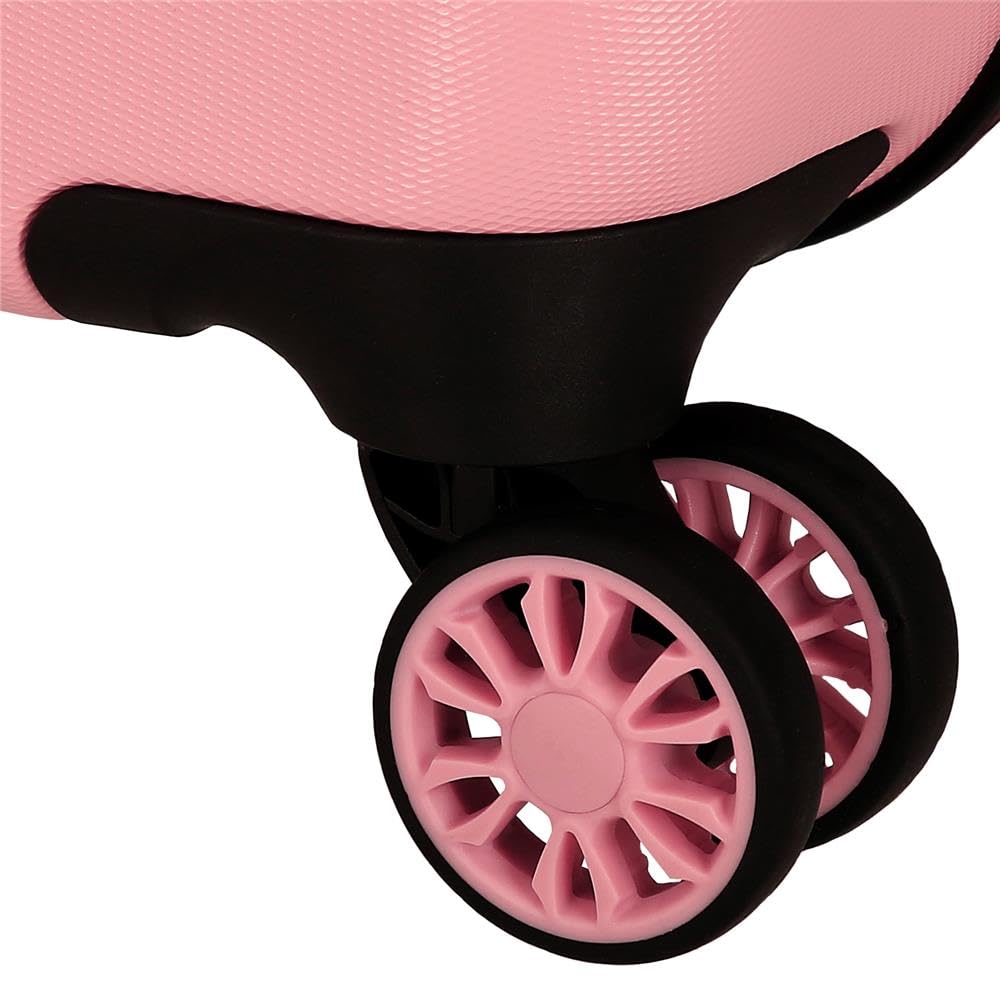 Disney La valigia rigida per bambini Minnie Heads con lucchetto a combinazione e 4 ruote è un bagaglio a mano realizzato in ABS, un materiale rigido e leggero.