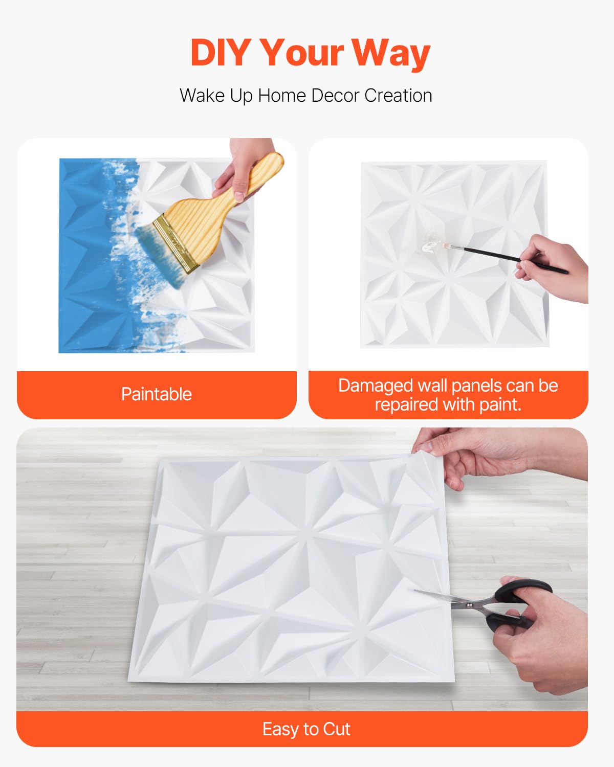 VEVOR 3D Wall Panels, 33-Pack 11.81 x 11.81 in PVC Modern Art Minimalist Diamond Tiles, 32 Sq.Ft Coverage Accent Wall Panel - Image 3