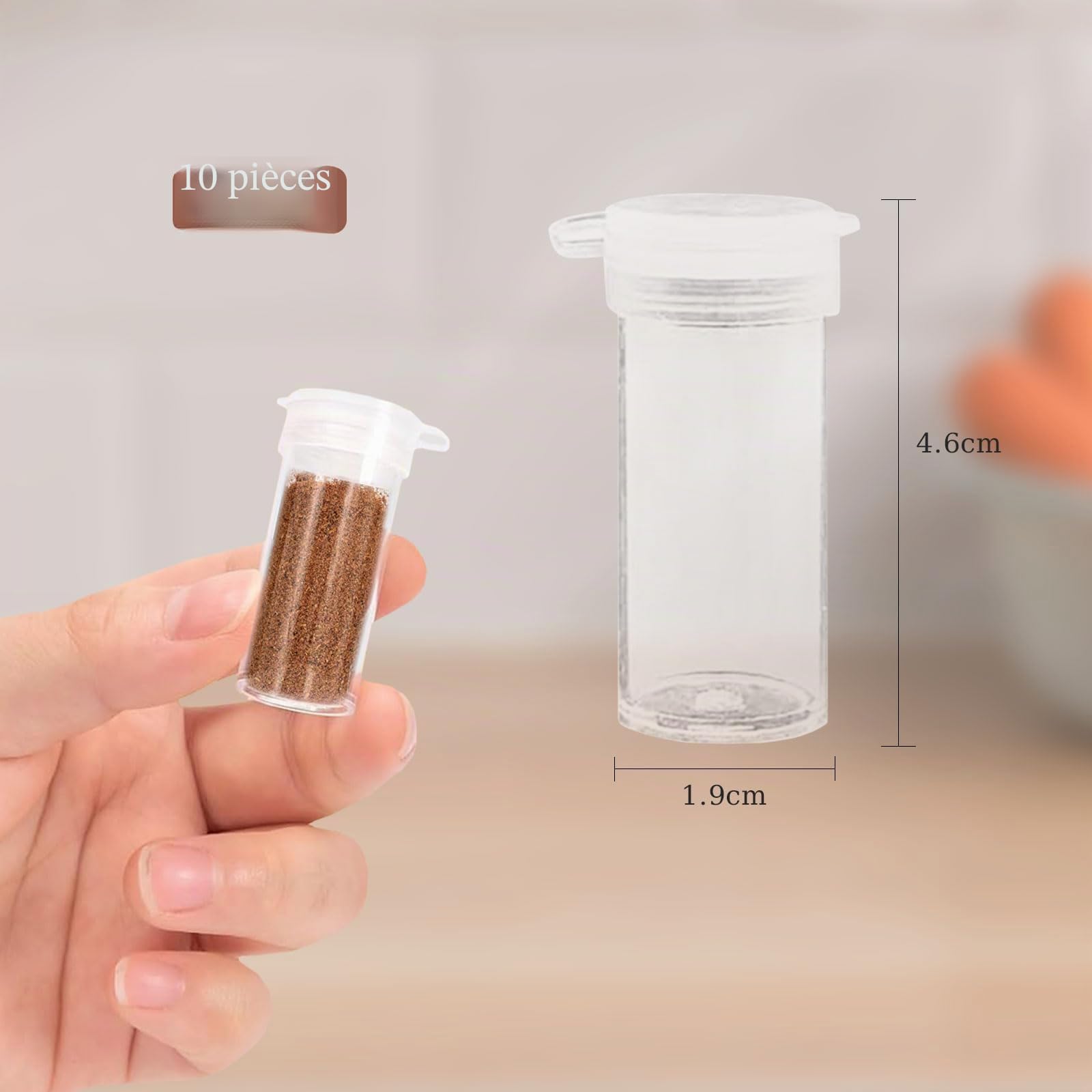 Lot de 10 salières - Mini distributeur à épices - 4,6 cm - Salière et épices pour les déplacements - Kit d'épices en plastique