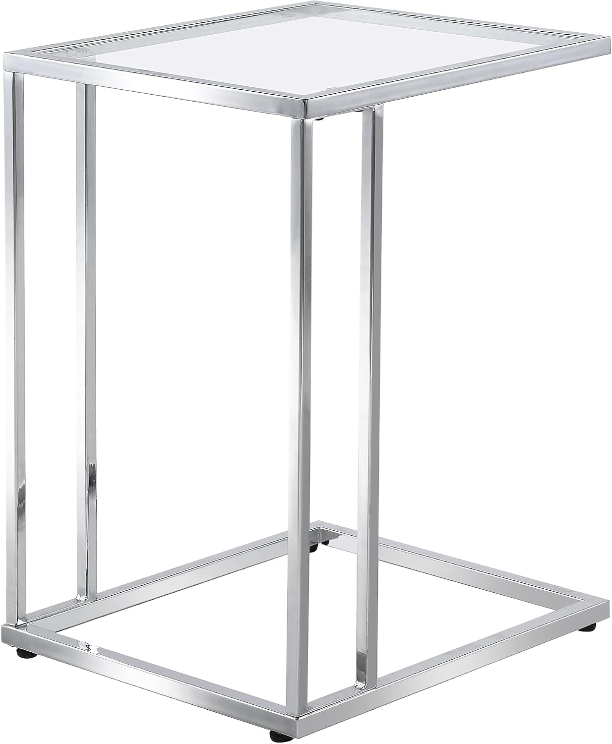 Carolina Chair & Table 24 inches C Shaped End Table - Modern Chrome Metal Base Straight Leg with Clear Tempered Glass Top - Contemporary Semicircular Side Furniture for Living Room, Home, Office