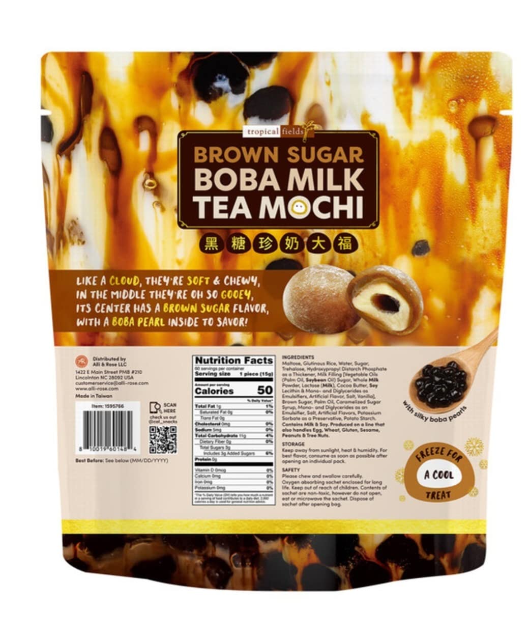 Buy Tropical Fields Brown Sugar Boba Milk Tea Mochi, 31.8oz Online at
