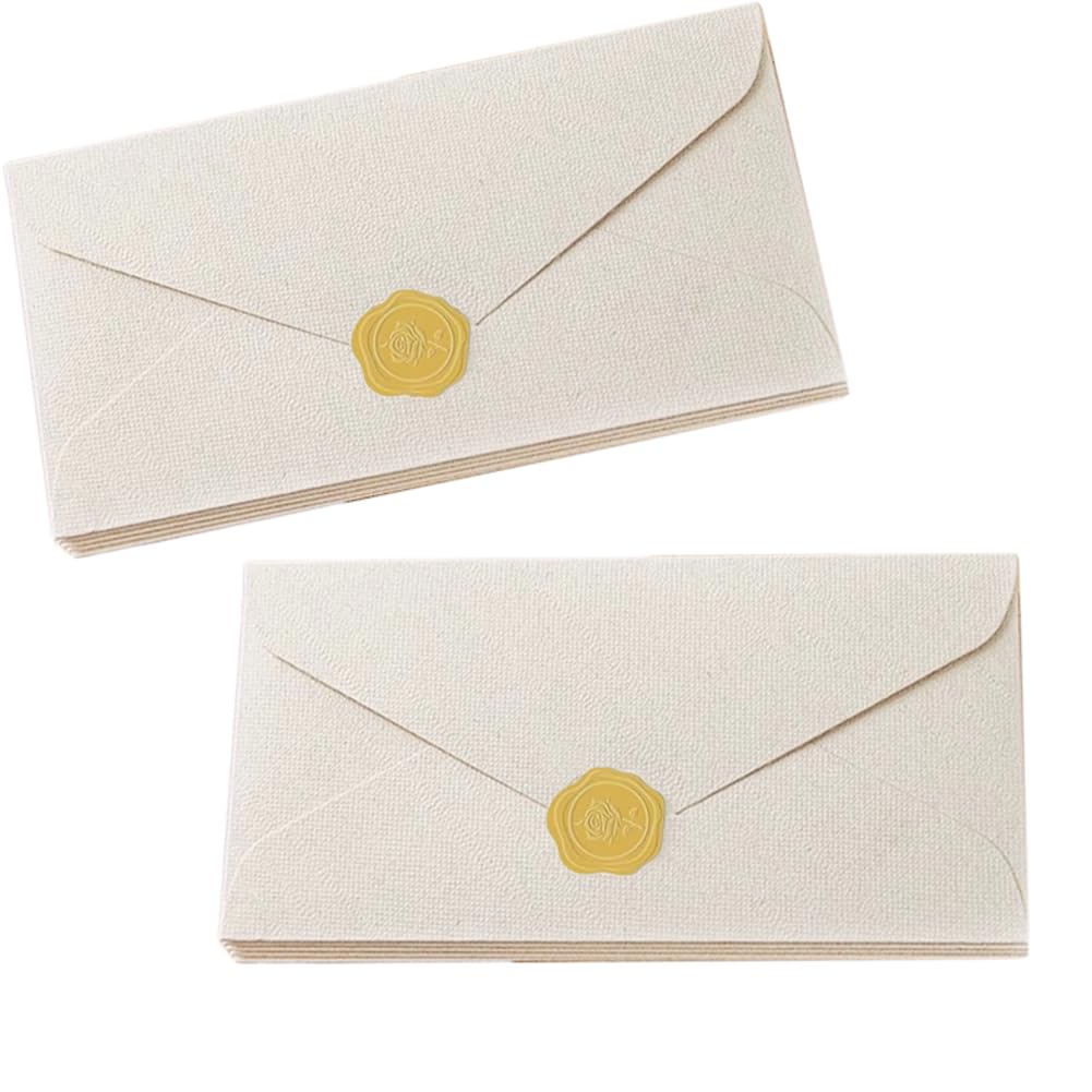 iNszkoos 10 Pack Vintage Linen Textured Invitation Envelopes 22x11cm Thick Long Envelopes with Stickers Party Invitation Greeting Cards Envelopes for Wedding Invitations, Scrapbooking, Gift Letters