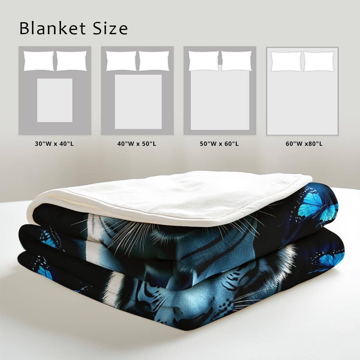 White Tiger Print Flannel Blanket - Forest Wildlife Throw for Bed Couch Decor Wild Animal Queen Size Bedding Gifts for Tiger Lovers (49"x59") - Image 4