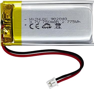 DC 3.7V 750mAh 902040 Rechargeable Lithium Polymer Battery, Suitable for DIY 3.7-5V Electronic Products with Built-in 2-Wire Battery Replacement and LED Lights