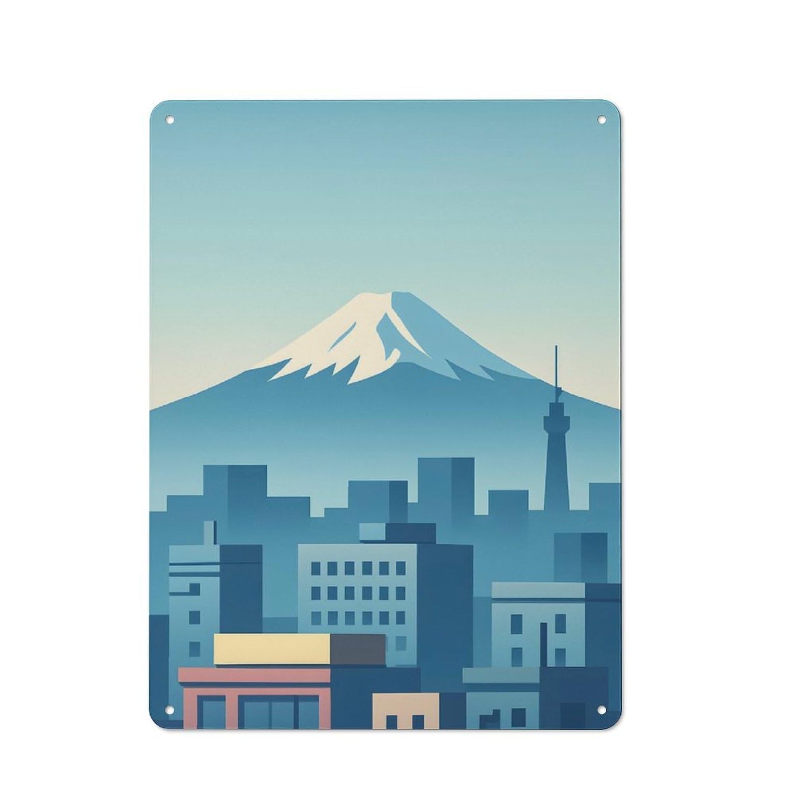 Shed Style Mount Fuji And Tokyo Skyline Illustration Shed Metal Sign 40x30cm, Shed Wall Decor for Shed, Garden Room, Porch Or Garage
