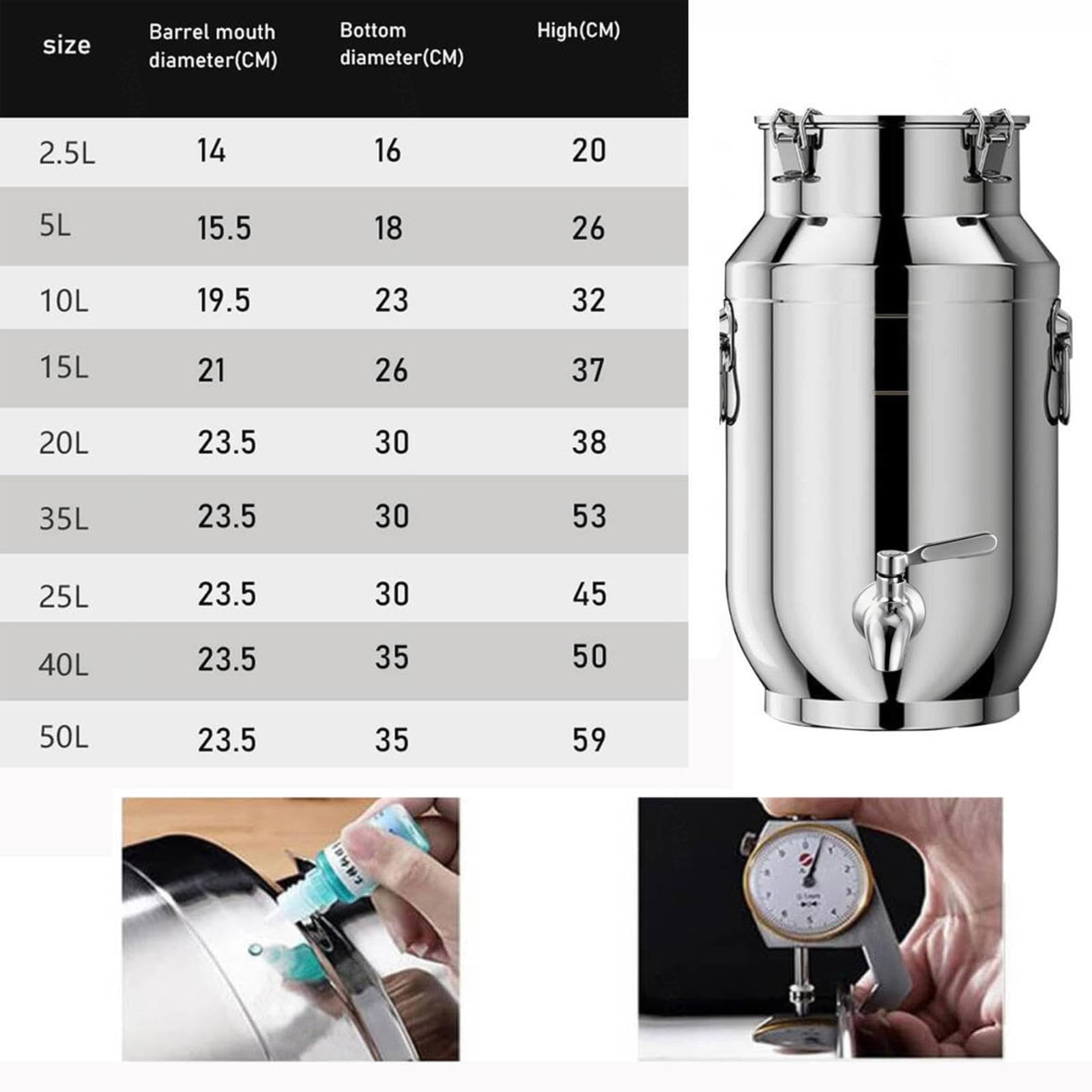 Distributore d'acqua in acciaio inox con rubinetto Secchio per il latte 2,5/5/10/15/20/25/30/40/50 l Sigillo per il trasporto del latte lattina per il trasporto del latte lattina di stoccaggio del