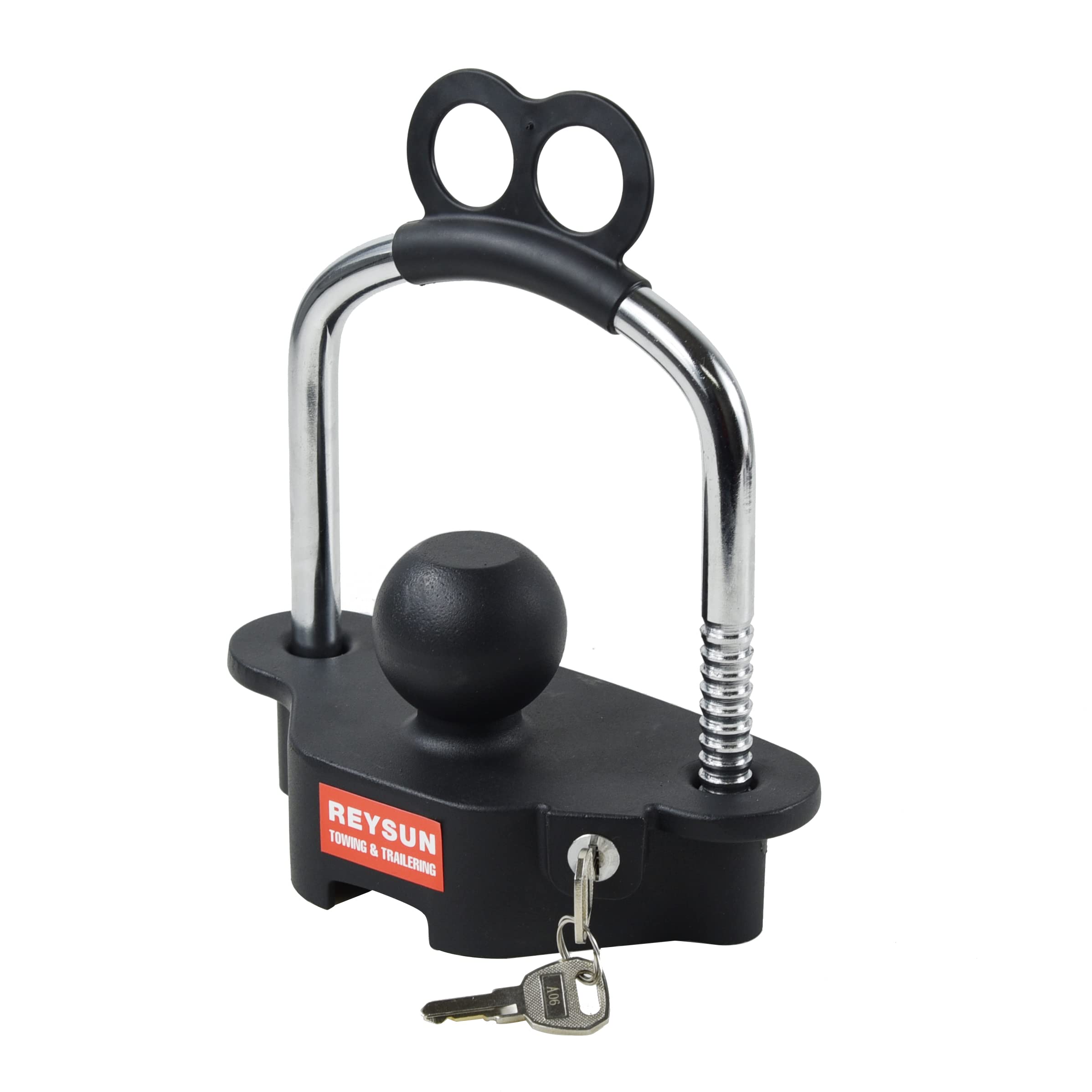 REYSUN 863507 Trailer Locks Universal Coupler Lock, Heavy Duty Trailer Hitch Lock Ball Hitch Lock for 1-7/8", 2" and 2-5/16" Trailer Ball Coupler, Matt Black