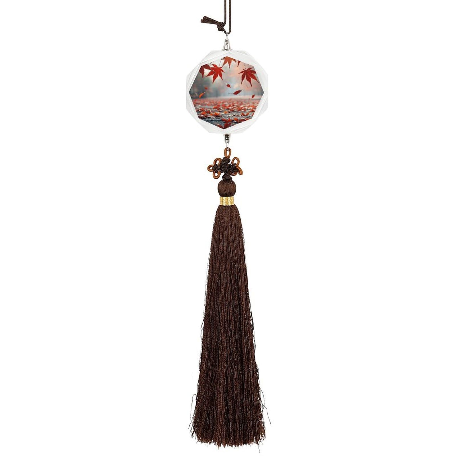 Crystal Auto Pendant Charms Hexagon Crystal Car Rear View Mirror Charms Fall Autumn Leaves Auto Hanging Interior Ornament Pendant Car Interior Accessories for Women Men CarCharms Decor