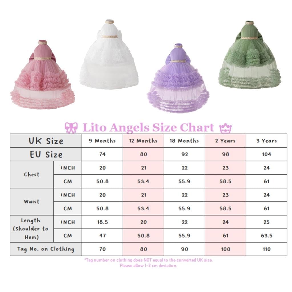 Lito Angels Robe en Tulle Fille avec nœud au Dos | Jupe tulle superposée, ourlet asymétrique, dentelle dorée, col montant, nœud au dos, Mariage, Baptême, Anniversaire, Noël