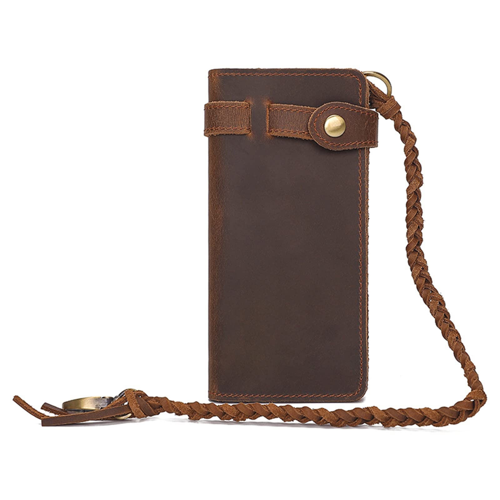 Cartera Cadena Piel Cartera Hombre Piel Doble Plegable con Cadena para Hombres(marrón)