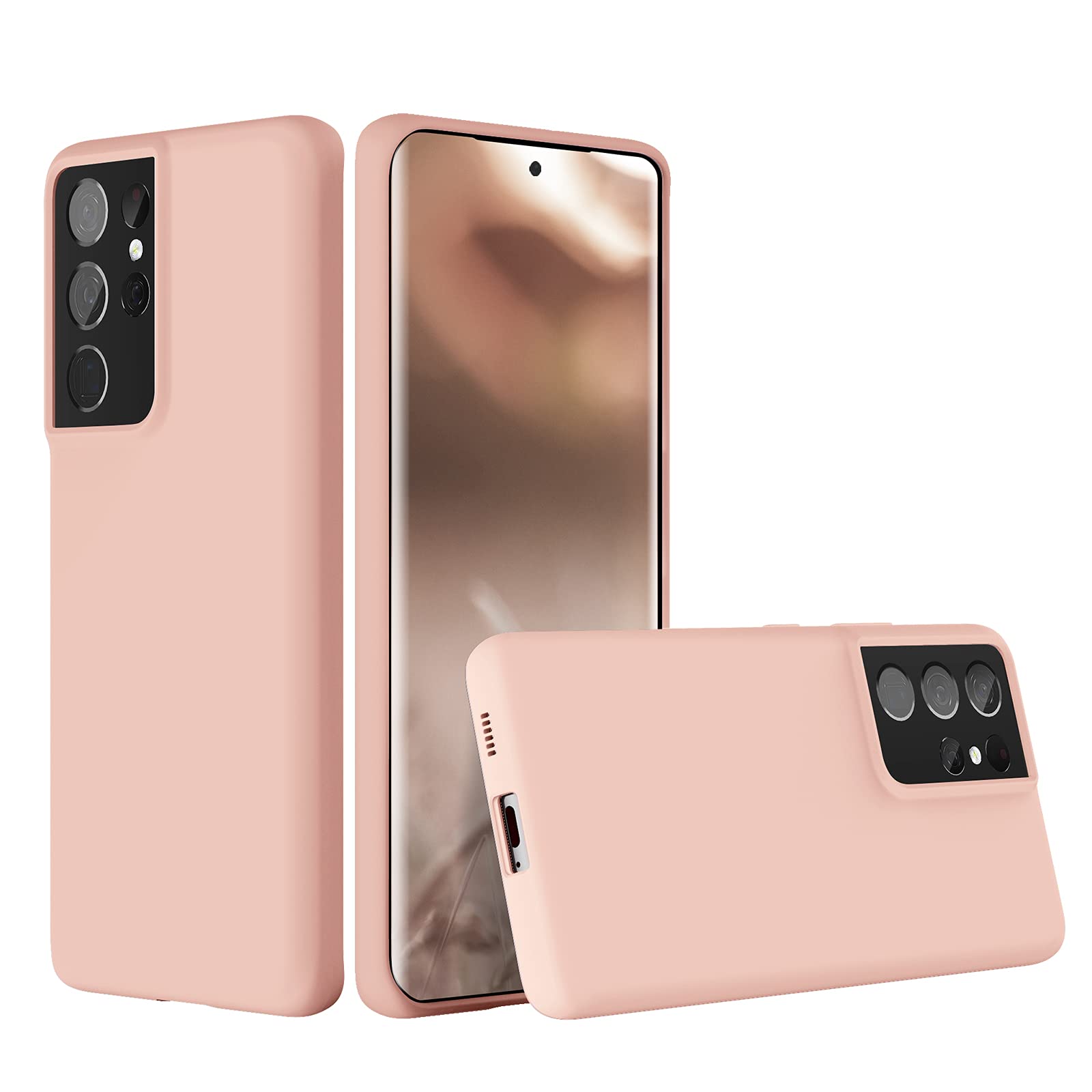 abitku Case for Samsung Galaxy S21 Ultra 5G 6.8 inch, Liquid Silicone Soft Full Body Protection Shockproof Phone Case with [Microfiber Lining] Raised Lip Screen & Camera Protection (Pink Sand)