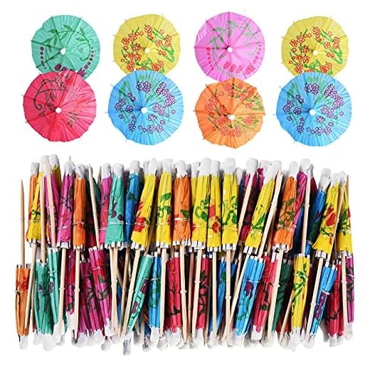 ALINK 144-Pack Cocktail Drink Umbrella Picks, Cupcake Toppers, Luau Parasols Toothpicks for Tropical Hawaiian Tiki Party Decorations