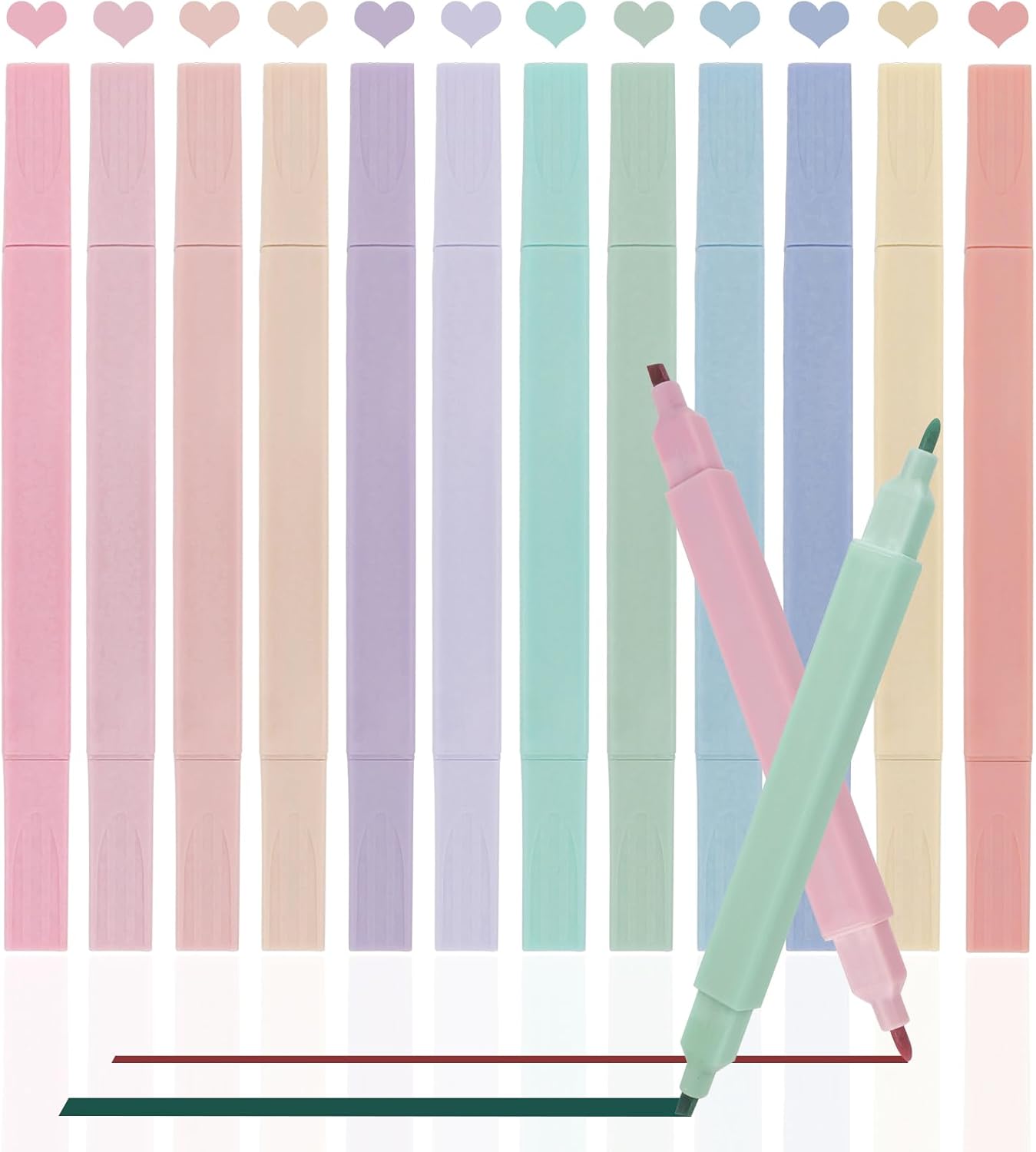 Markeerstiften, 12 kleuren, pastel, highlighter pen, tekstmarkeerstiften, pastel, esthetisch, schoolspullen voor dagboeken, notities, schoolkantoor, stationair, dubbele kop