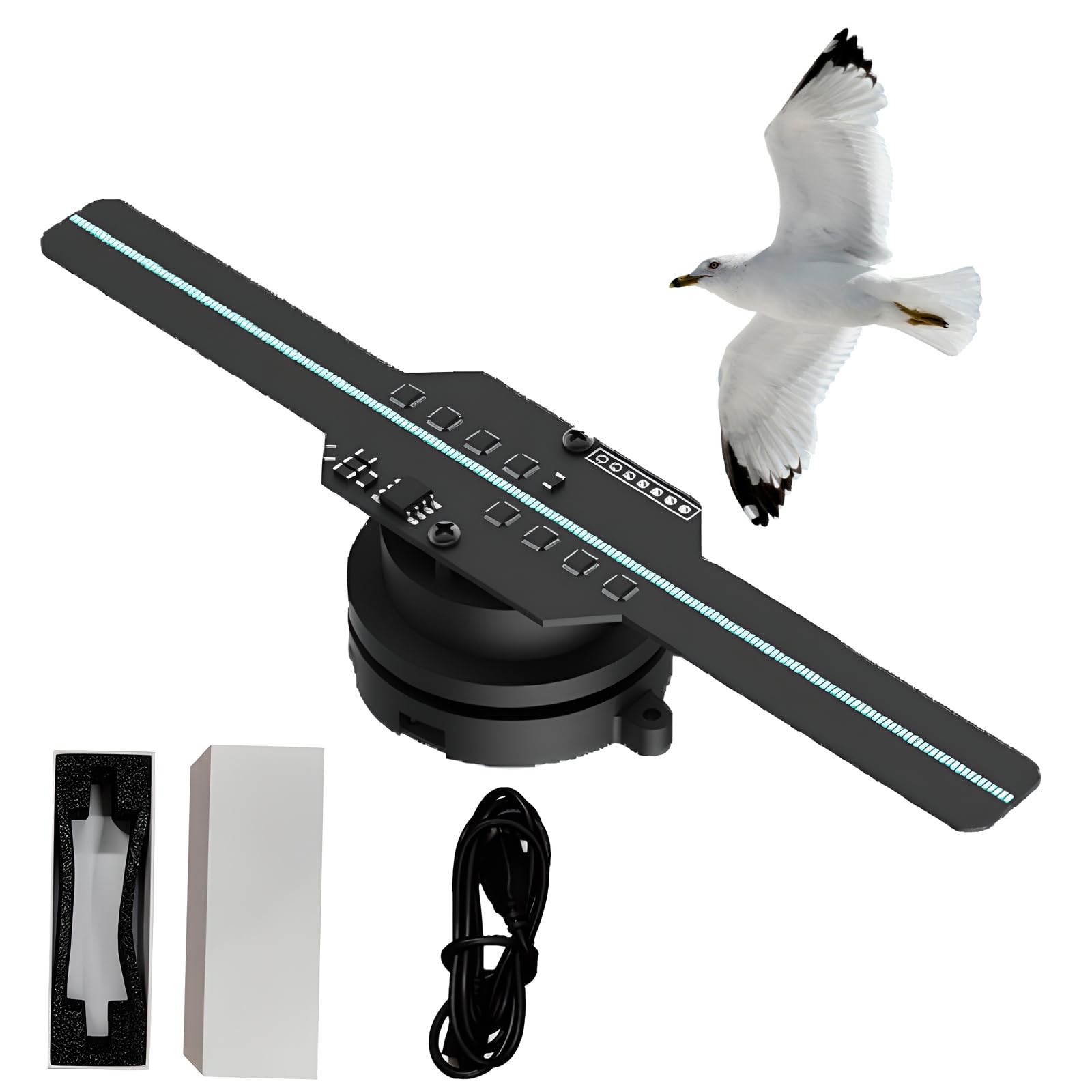 5.51In/14cm 3D Hologram Fan Display, 3D Hologram Fan, 128 Led Lamp Beads, Mobile Phone App Control, Rich Materials, 0.28 Mm Ultra-high Density Lamp Beads, for Home Use