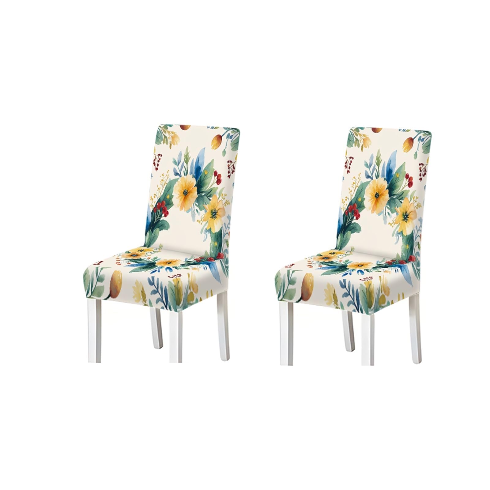 BOSUYBN Watercolor Floral Berry Pattern Print Dining Chair Covers Set Of 2/4/6, Stretch Slipcovers For Kitchen Dining Room Furniture Protectors for Home Dining Room(2PCS Chair cover)
