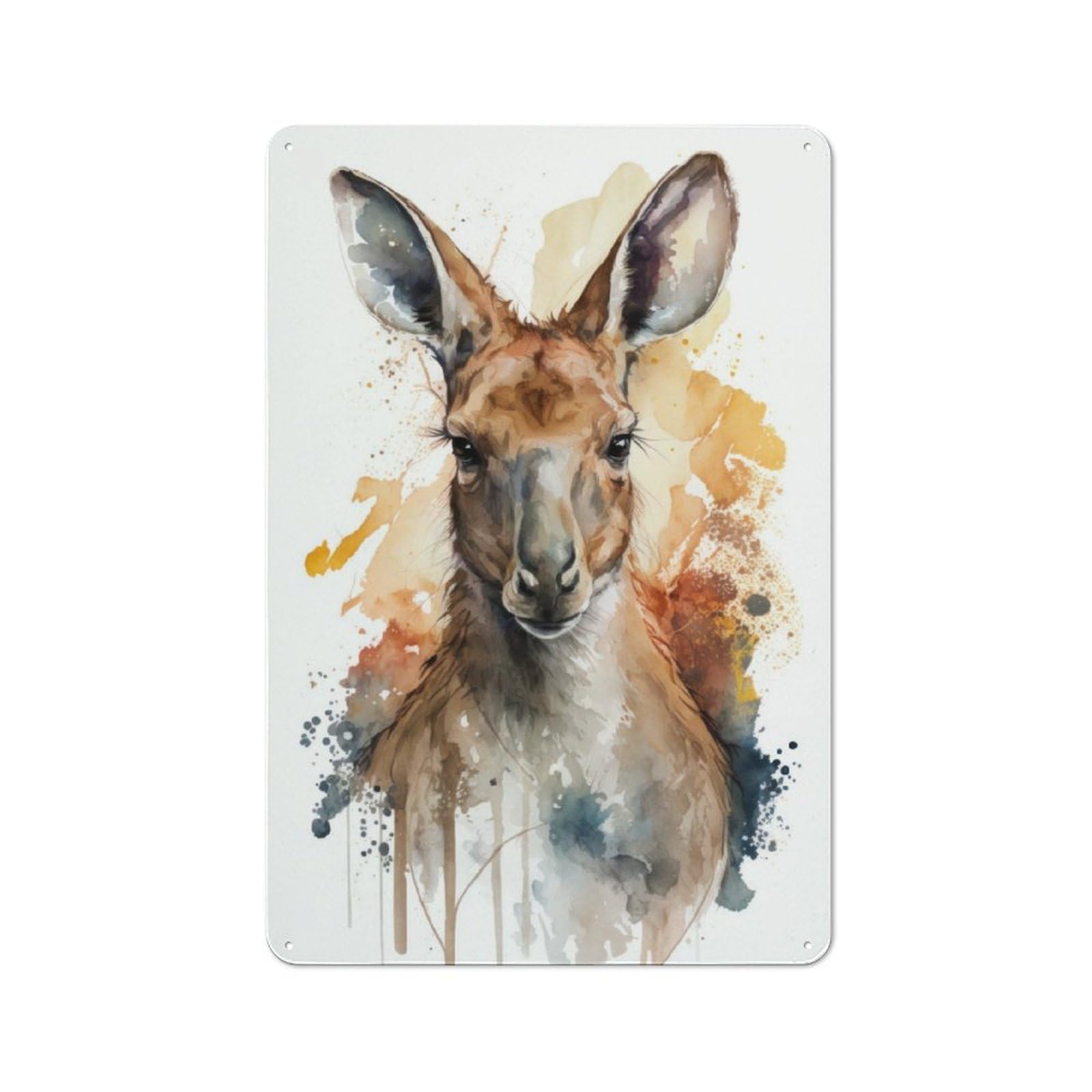 Junmoney Watercolor Kangaroo Portrait Tin Sign 30X20cm For Workshop Wall, Rustic Wall Decor, Suited To Workshop Decor Fans