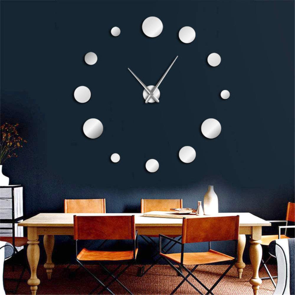 Horloge murale géante 3D argent 47 pouces miroir acrylique design simple sans cadre pour salon