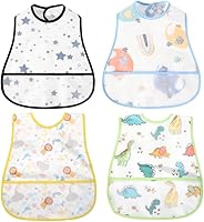 Vista 1 de Baberos para bebé impermeables, babero para niños pequeños - Babero de alimentación con bolsillo para bebé niño niña lavable 6-36M