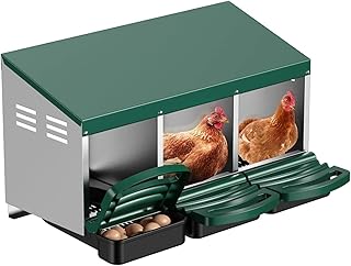 Aivituvin Chicken Nesting Box, 3 Compartments Chicken Egg Laying Box, Metal Nesting Boxes with Swing Perch for Chickens, Roll Away Egg Collection for Chicken Coop (Green)