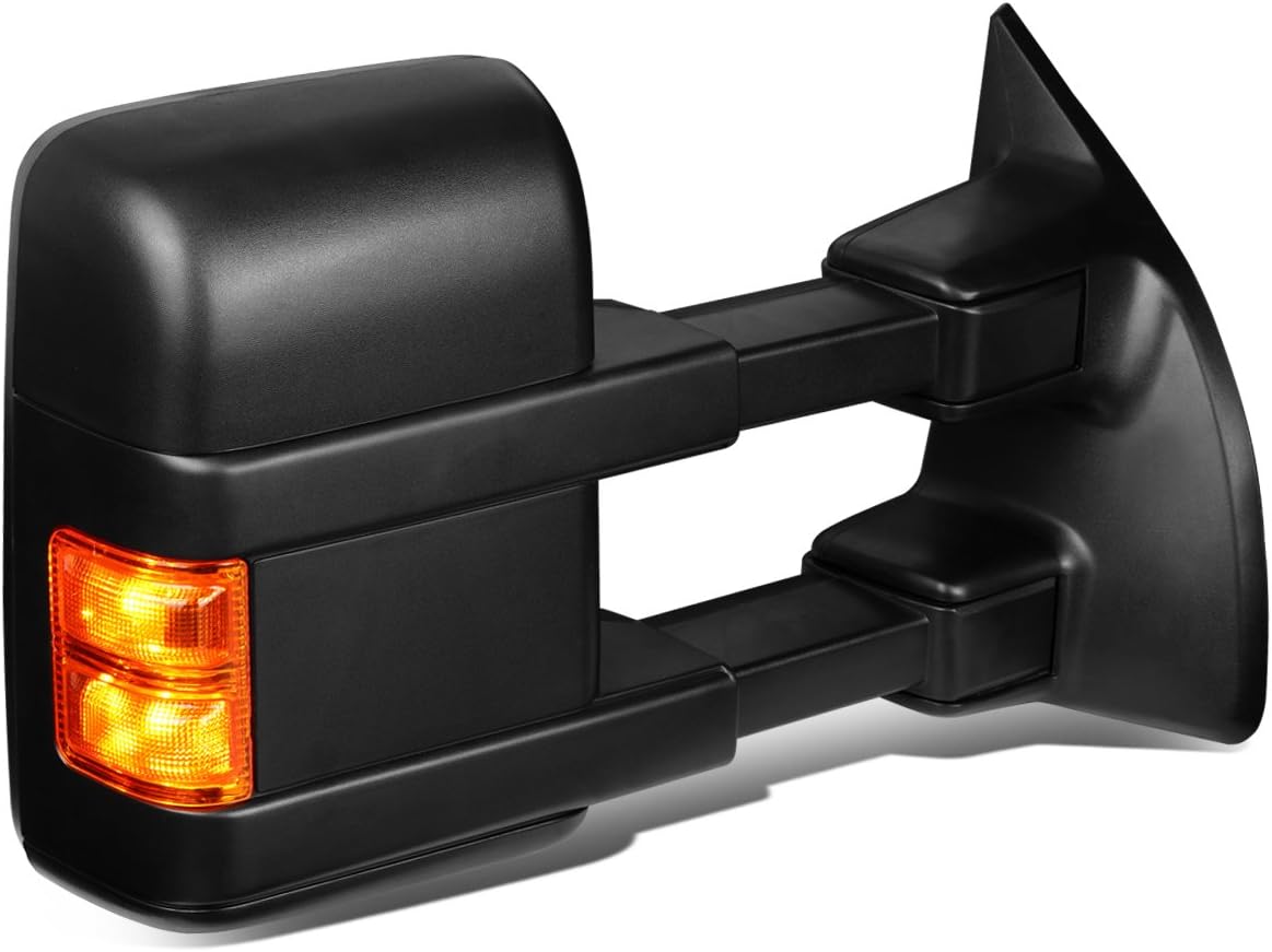 Auto Dynasty Passenger Right Rear View Side Towing Mirror - Manual Telescoping | Power Adjust | Heated Glass | Amber LED Turn Signal - For Ford F250 F350 F450 F550 Super Duty 08-16, Texture Black