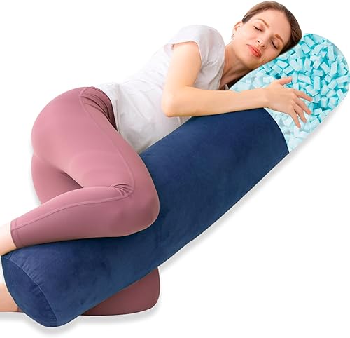 Miniatura 7 de Almohada corporal redonda de espuma viscoelástica para adultos, almohada firme y larga para cama, almohada cilíndrica con funda de terciopelo, 47 x