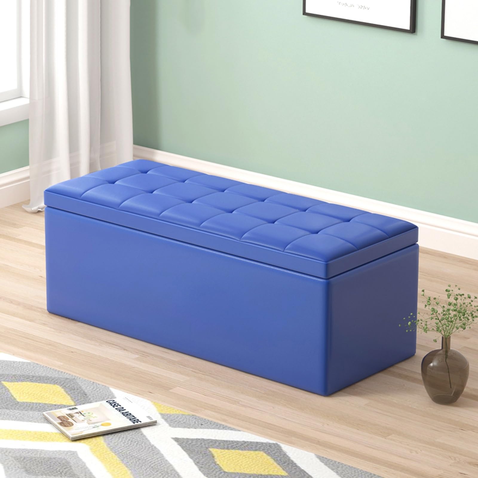 Poggiapiedi Ottomano In Legno Yawinhe - Grigio Chiaro, 38x24x29cm - Foto 3