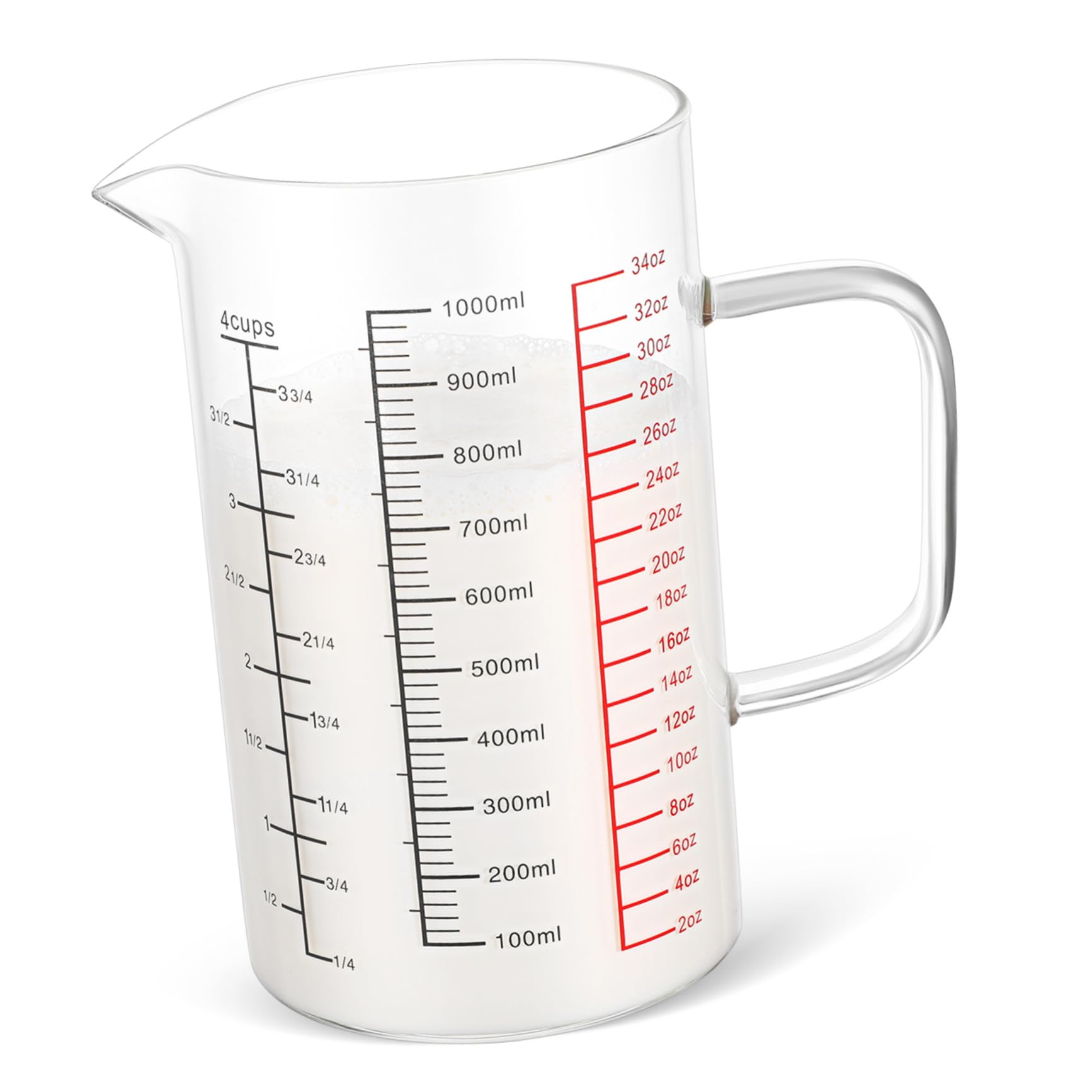 Homoyoyo Taza de Vidrio de Gran Capacidad con Boquilla para Mediciones Precisas y Repostería para Fríos