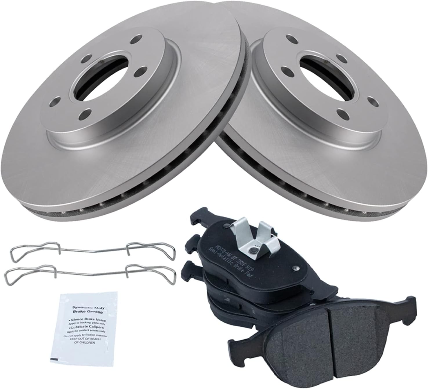 TRQ Front Brake Pad & Rotor Kit Brake Pads Brake Rotor Semi-Metallic Premium G-Coated Compatible with 2010-2013 Ford Transit Connect