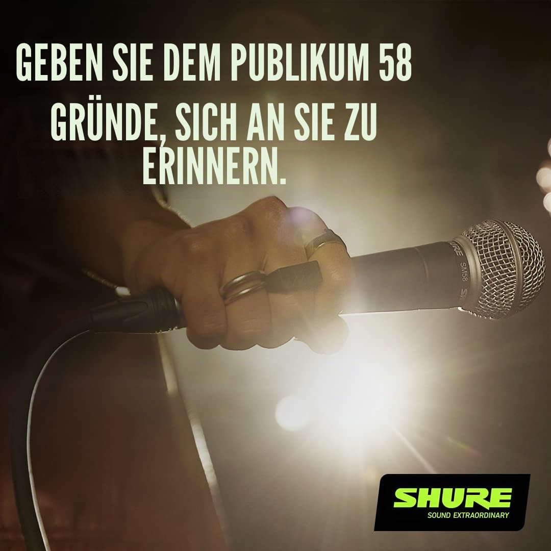 Shure SM58-LC Dynamisches Gesangsmikrofon mit Nierencharakteristik, pneumatischer Stoßdämpfer, integriertem Poppfilter, A25D Mikrofonklammer, 3-poligem XLR-Anschluss, ohne Kabel (SM58-LCE)