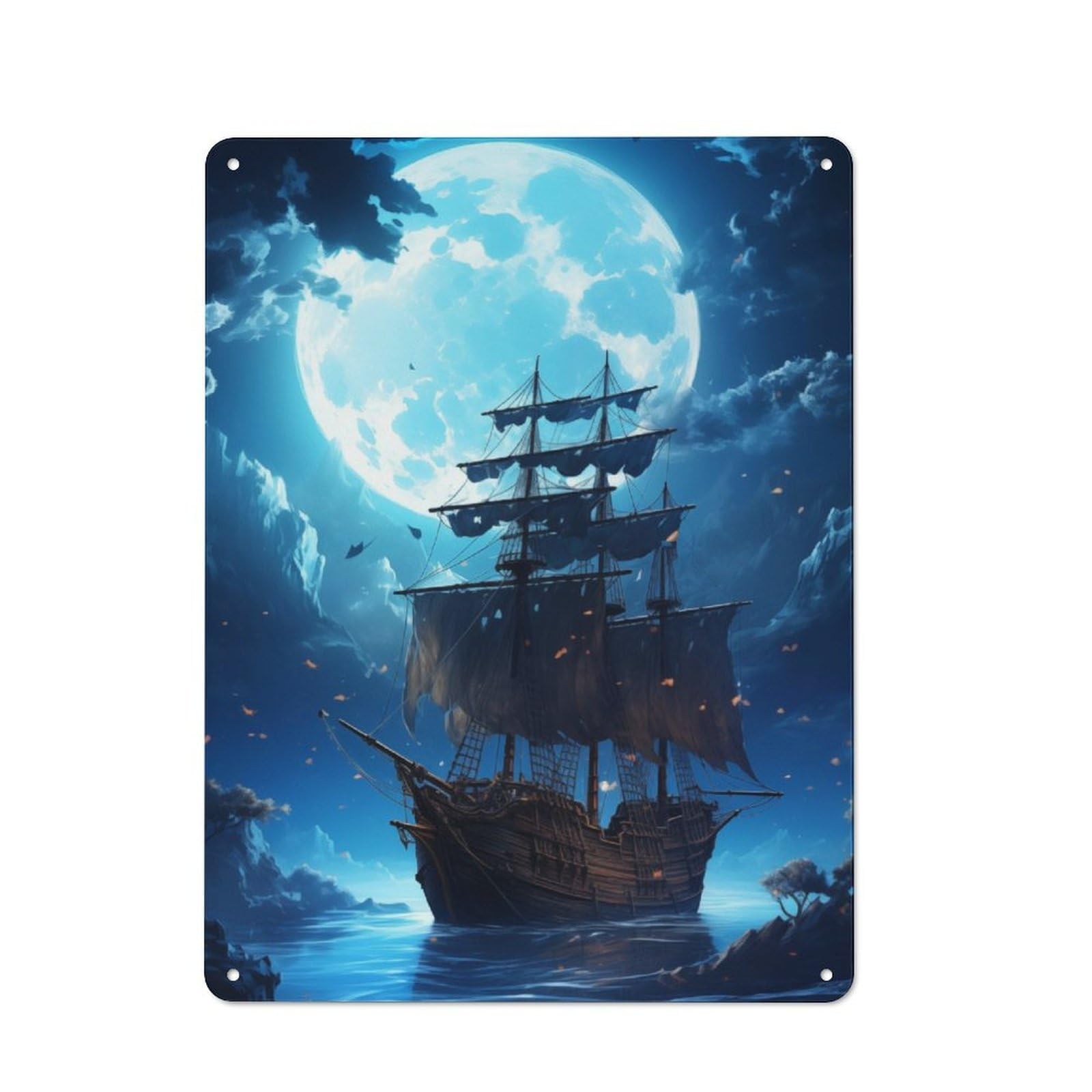 Junmoney Pirate Ship 01 Metal Wall Sign 40X30cm, Rustic Decor For Hallway Wall, For Metal Sign Collectors, For Garage And Workshop Walls
