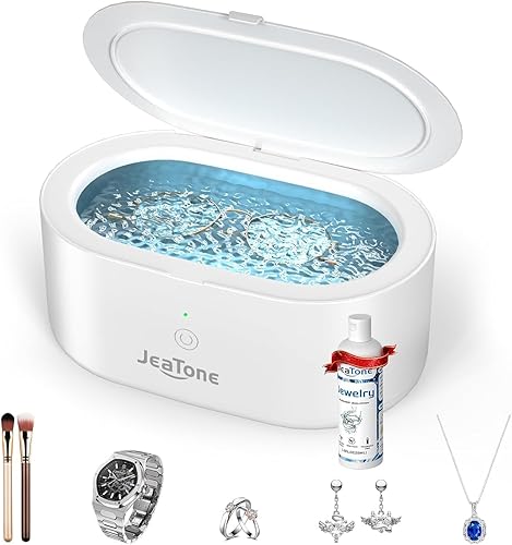 JeaTone Ultrasonic Jewelry Cleaner, 46KHz Sonic Jewelry Cleaner Machine for All Jewelry, Eyeglasses, Retainers, Dentures, Rings, Watches, Earrings & More, 304 Stainless Steel 20oz Cleaning Pod (White)
