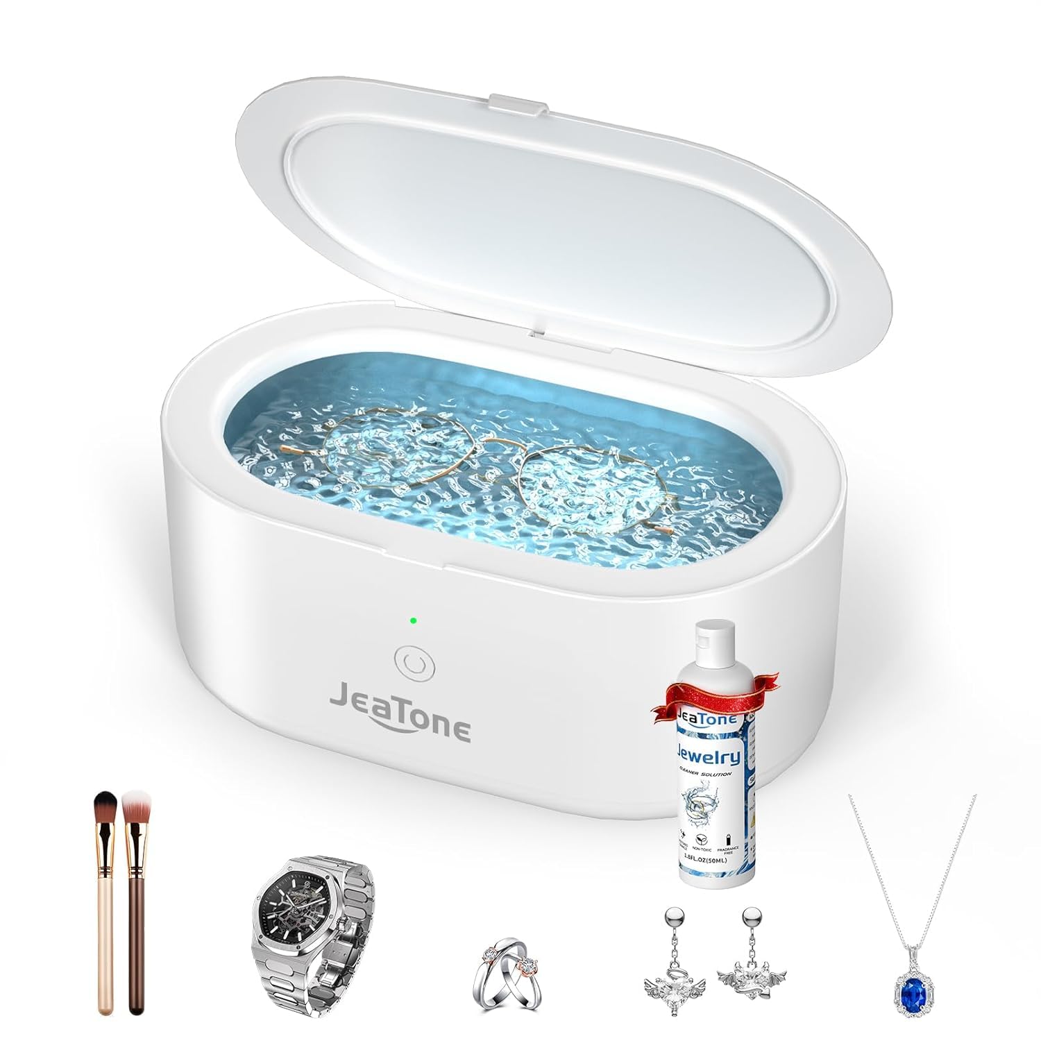 Ultraschallreinigungsgerät Brille Mit 50 ml Reinigungsflüssigkeit, JeaTone Ultraschallreiniger 600ml 46KHz Ultrasonic Cleaner für Brillen Schmuck Uhren Zahnschiene, Zahnprothesen, Jewelry Und Aligner