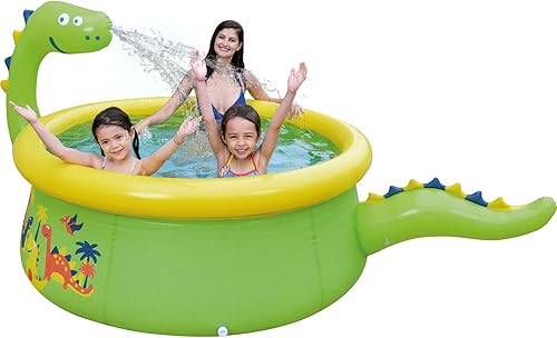 Piscina inflable sobre el suelo de tamaño familiar para niños niños y adultos pequeños de plástico duro de dinosaurio aspersor de anillos redondos disponible en Yaxa Colombia