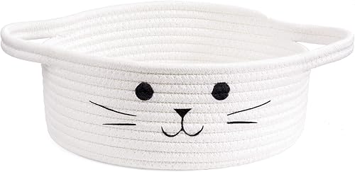 HiChen Cesta de cuerda tejida redonda pequeña, bonita canasta de juguetes para perros para sala de estar, canasta decorativa para guardería,