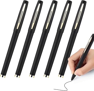 Pens Black Ink,5 PCS Rollerball Pens, Quick-Drying Black Ballpoint Pens 1.0mm Ballpoint Tip, Gel Pens for Writing Drawing Notes Taking School Office Supplies Students Adults