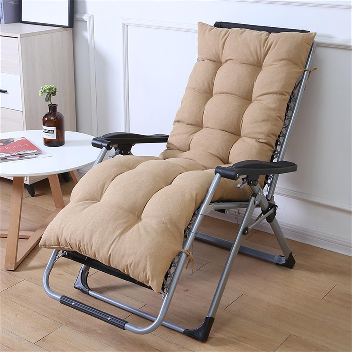 Highdi Sun Lounger Cushions, Modern Thickened Recliner Chair Cushion Garden Sunloungers with Non-Slip Straps for Outdoor Indoor Garden Patio Sunbed Beach Chair (Camel,55x120cm)