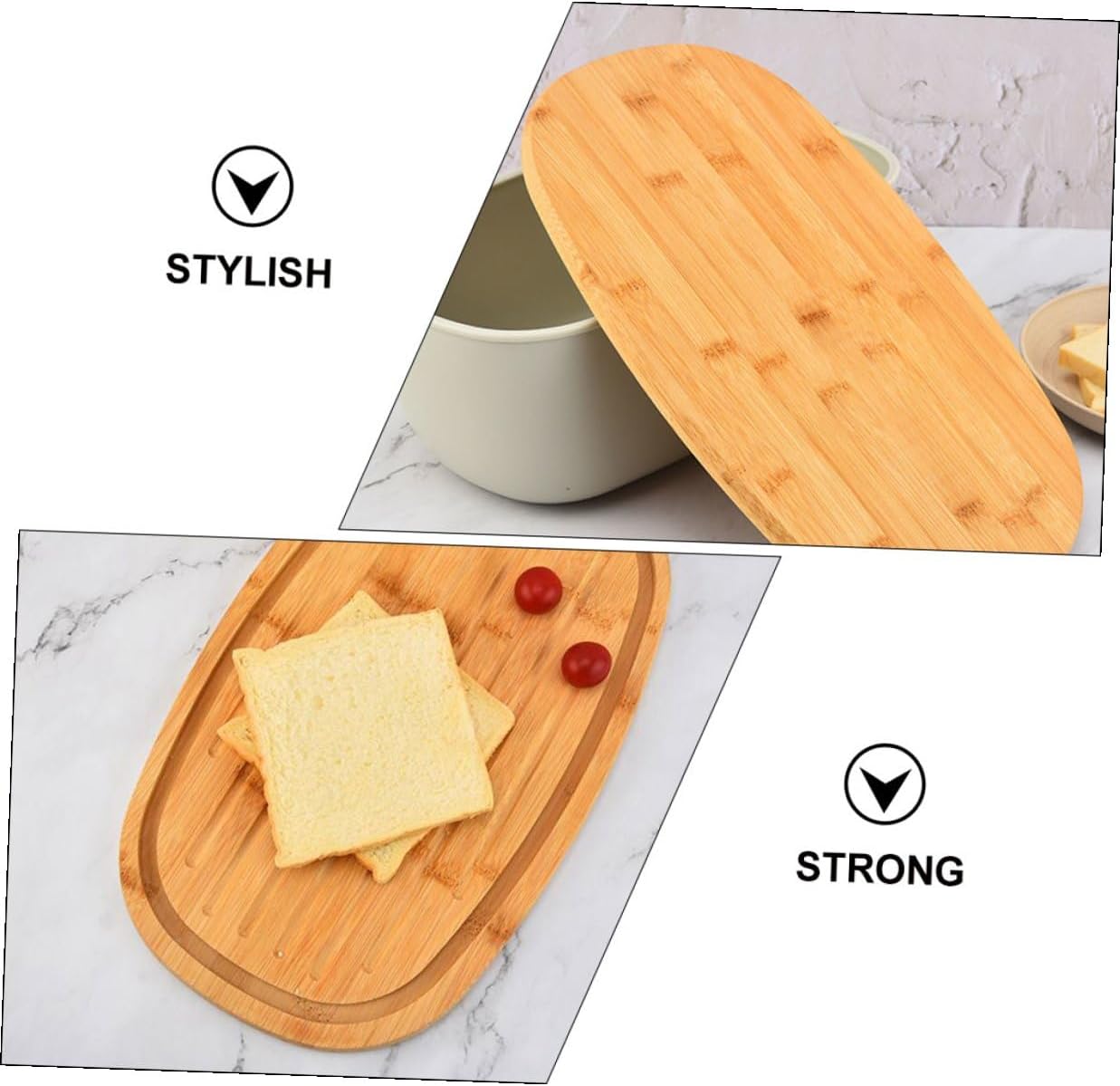 Yardwe Bread Box Bread Container with Oak Lid Oval Multi-function Toast Storage Box Kitchen Countertop Fresh Keeping