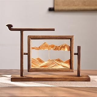 Moving Sand Art, Solid Wood Hourglass, Quicksand Painting Ornaments, Square Glass Quicksand Picture Frame, Desktop Decoration Suitable for Office, Living Room, Bedroom(Yellow)