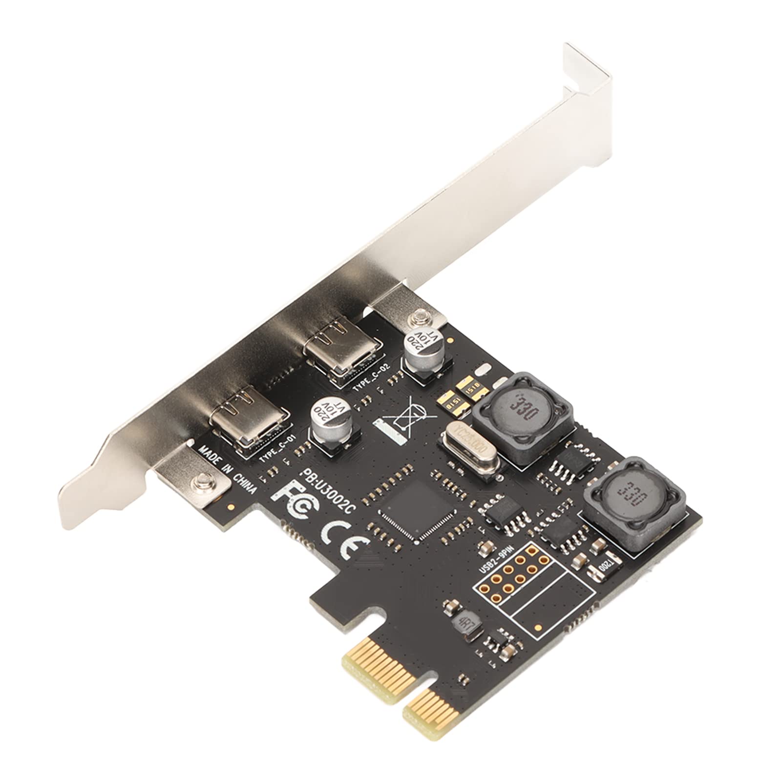 Karta Rozszerzeń PCI E Typu C, 2 Porty 5Gbps USB C Karta Kontrolera PCI Express z Niezależnym Kondensatorem Stabilizującym, Ochrona Ochrony Płyty Głównej Komputera