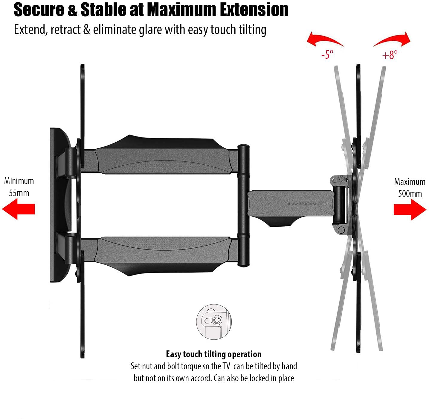 Invision TV Wall Bracket Mount for 2455 Inch Screens, VESA 100x100mm