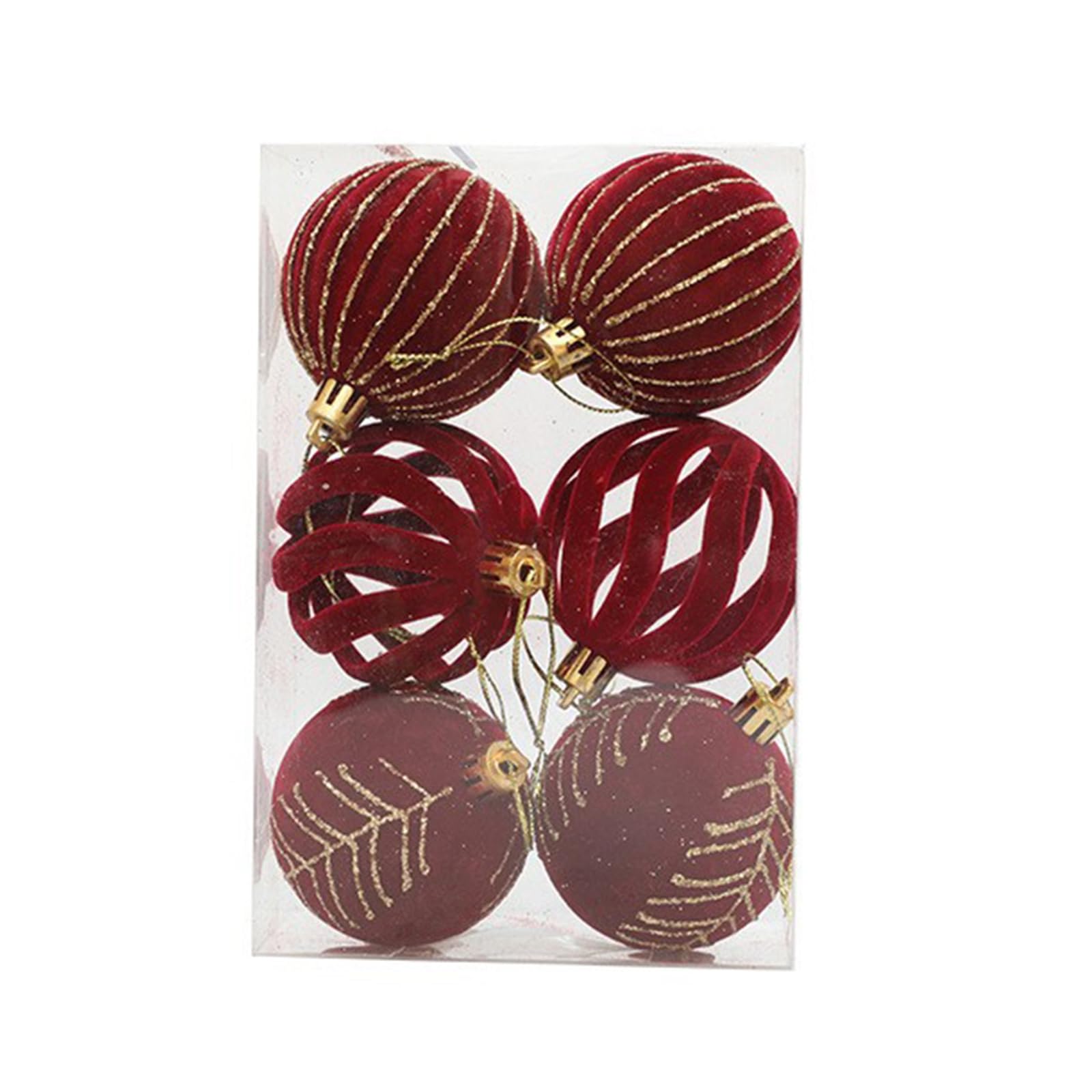 6pcs Christmas Velvet Balls Set 6cm Christmas Tree Hanging Balls Ornament Christmas Decorations Indoor Red/Green/White (6pcs Red, 6cm)