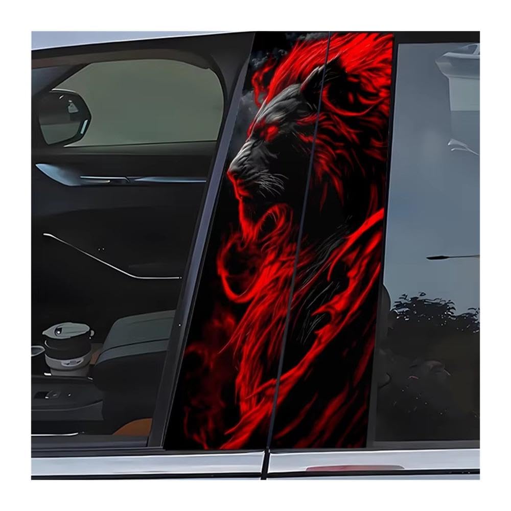 Bertdcx One Color Red Flame Lion Car B Pillar Waterproof Center Column Stickers Auto Parts