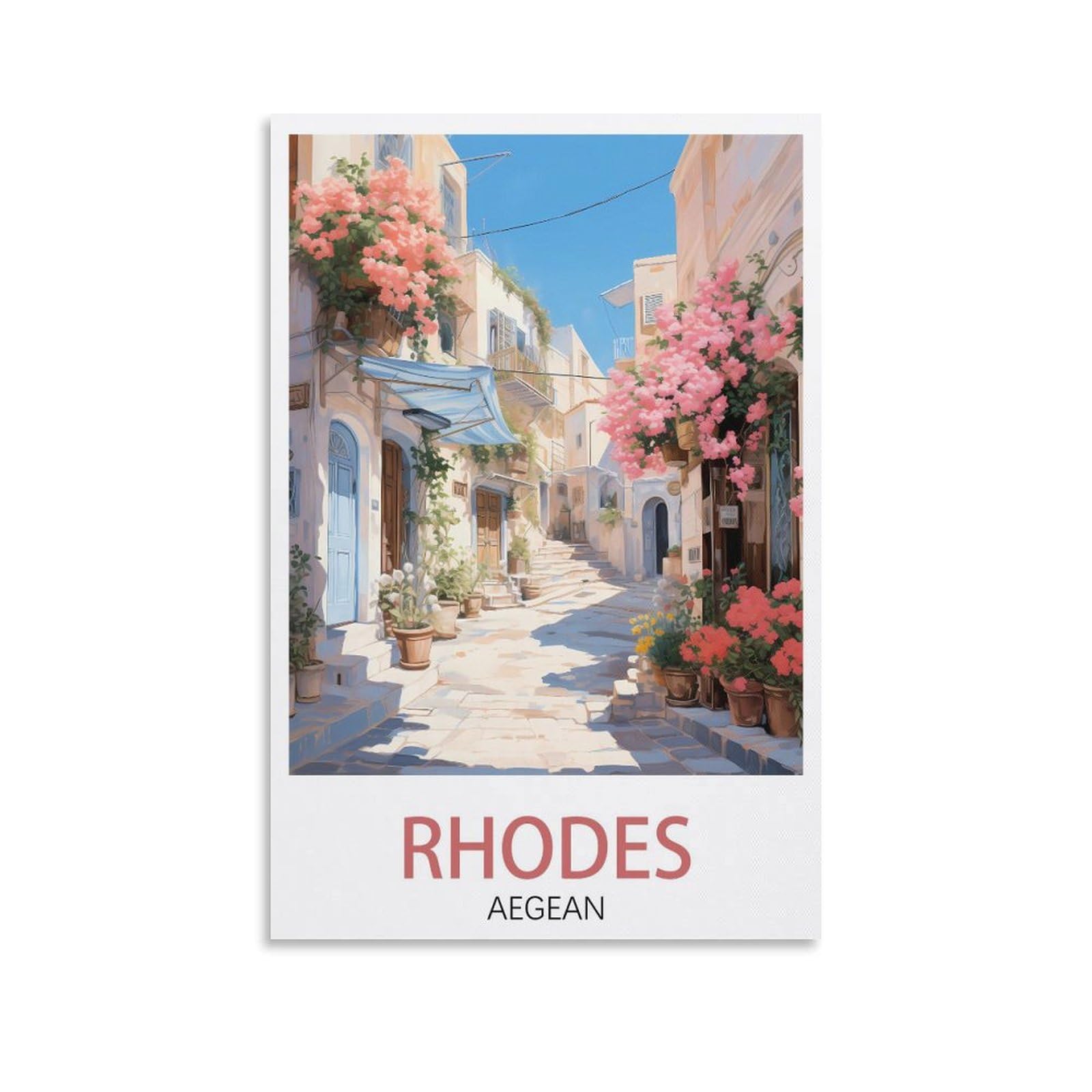 LHJOIUN Lindos Rhodes Aegean Street Vintage Travel Poster Landscape 08x12inch(20x30cm) Art Canvas Print For Living Room Bedroom Home Decoration Modern Art